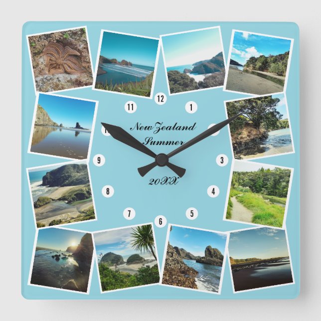 Neuseeland Reise 12 Custom Foto Collage Quadratische Wanduhr (Vorderseite)