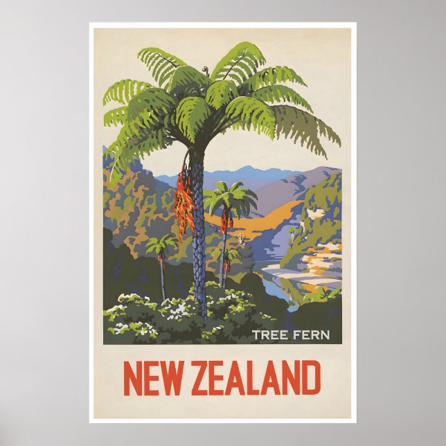 Neuseeland Reiseplakat Baumfarn Kunst Marcus Poster (Vorne)