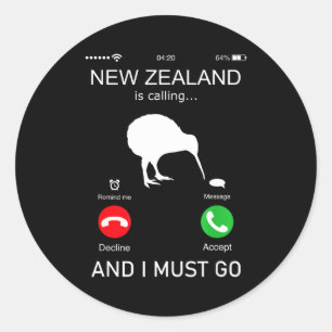 Neuseeland ruft und ich muss gehen, Zealand Funn Runder Aufkleber