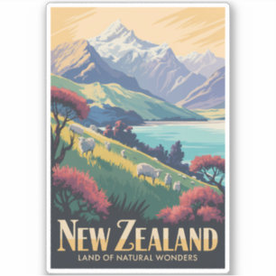 Neuseeland-Schaf-Illustration-Reise-Kunst-Vintage Aufkleber