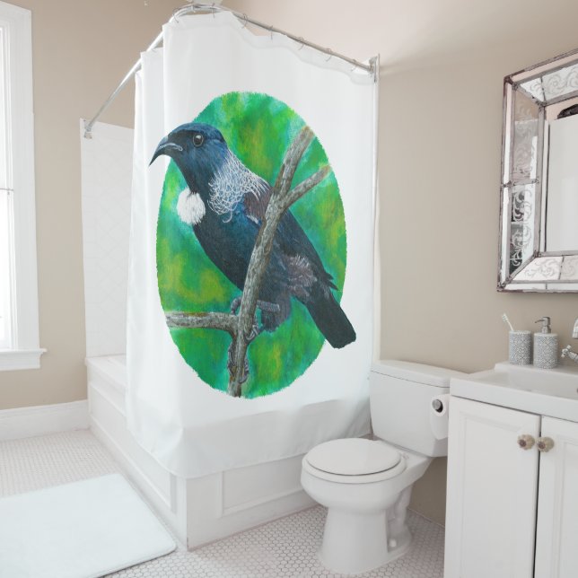 Neuseeland Tui - Malerei in Acryl Duschvorhang (Beispiel)
