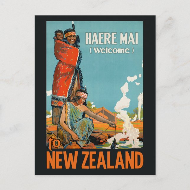Neuseeland Vintage Reise Postkarte (Vorderseite)