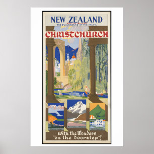 Neuseeland Vintage-Reiseposter - gerahmt Poster