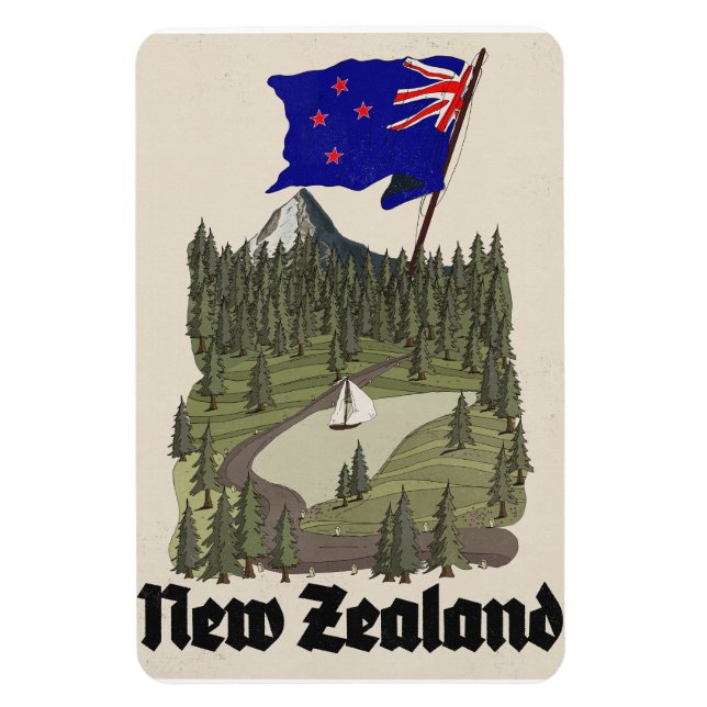 Neuseeland Vintage-Reiseposter Magnet (Vertikal)
