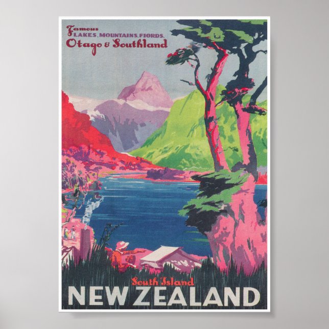 Neuseeland Vintage Travel Poster (Vorne)
