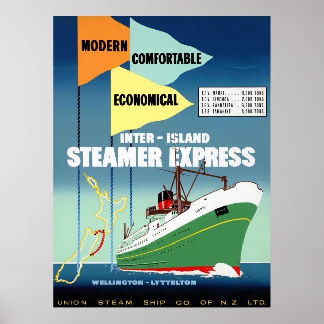 Neuseeland Vintage Travel Poster neu (Vorne)