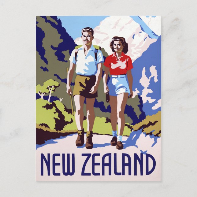 Neuseeland Vintage Travel Poster neu Postkarte (Vorderseite)