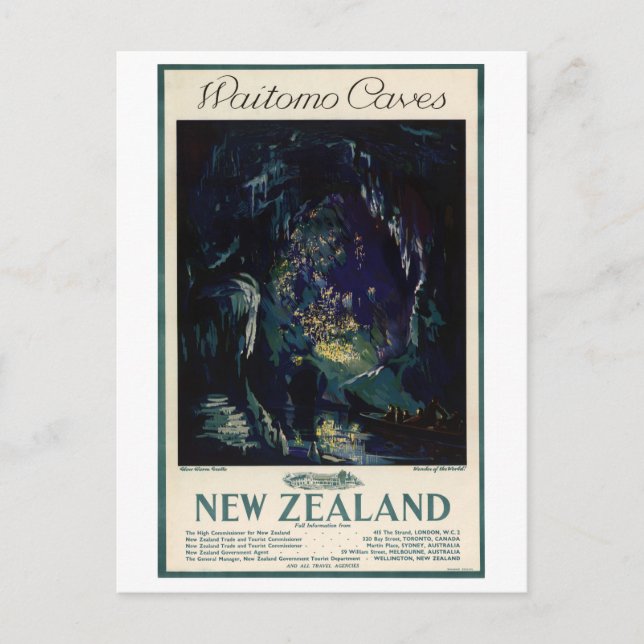 Neuseeland Vintage Travel Poster Postkarte (Vorderseite)