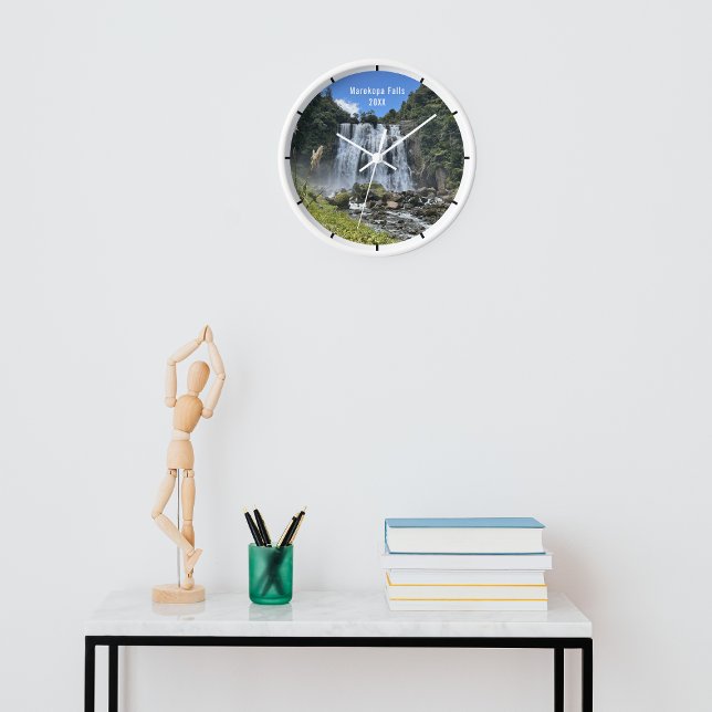 Neuseeland Waikato Marokopa verliert Urlaubsgedäch Uhr (New Zealand Waikato Marokopa Falls Vacation Memory Clock White)