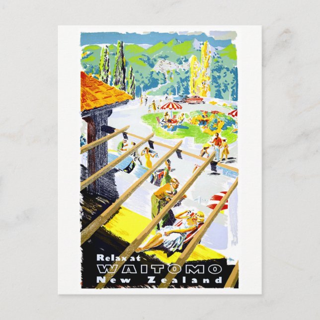 Neuseeland Waitomo Vintage Travel Poster restaurie Postkarte (Vorderseite)