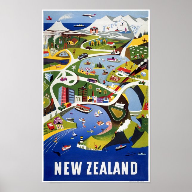 Neuseeland Wellington Vintage Travel Poster (Vorne)