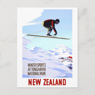 Neuseeland Wintersport Vintage-Reiseposter Postkarte