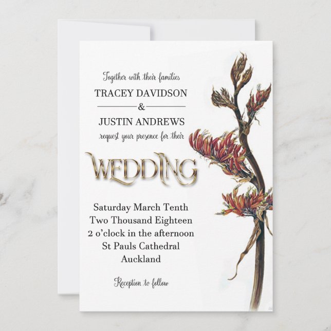 Neuseeländische Flachs-Blume zum Hochzeitsempfang Einladung (Vorderseite)