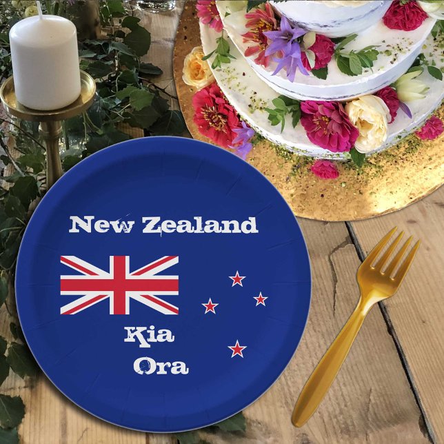 Neuseeländische Flagge & Kia Ora, Party, Sport /Ru Pappteller (Von Creator hochgeladen)