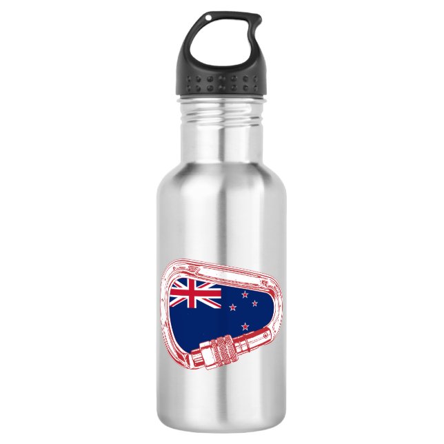 Neuseeländische Flagge Kletterer Carabiner Edelstahlflasche (Vorderseite)