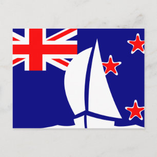 Neuseeländische Flagge Segelboot nautisch Postkarte