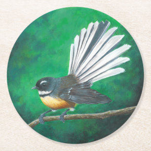 Neuseeländischer Vogelgeflügel (Piwakawaka) - Un Runder Pappuntersetzer