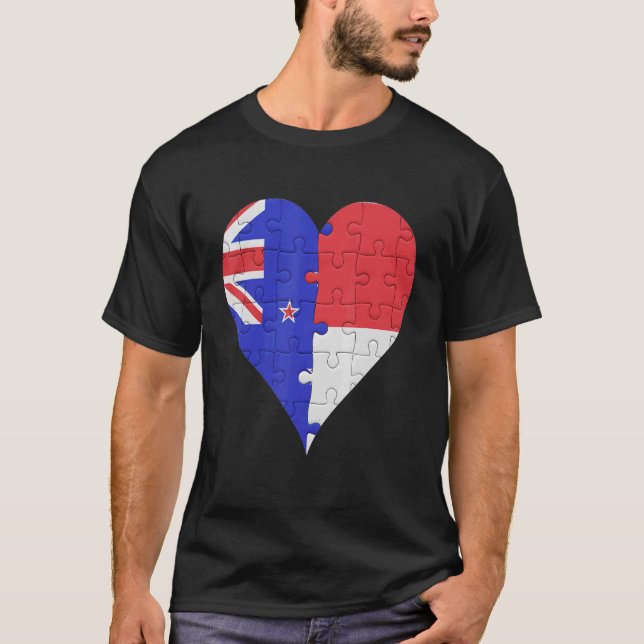 Neuseeländisches indonesisches Flaggenherz T-Shirt (Vorderseite)