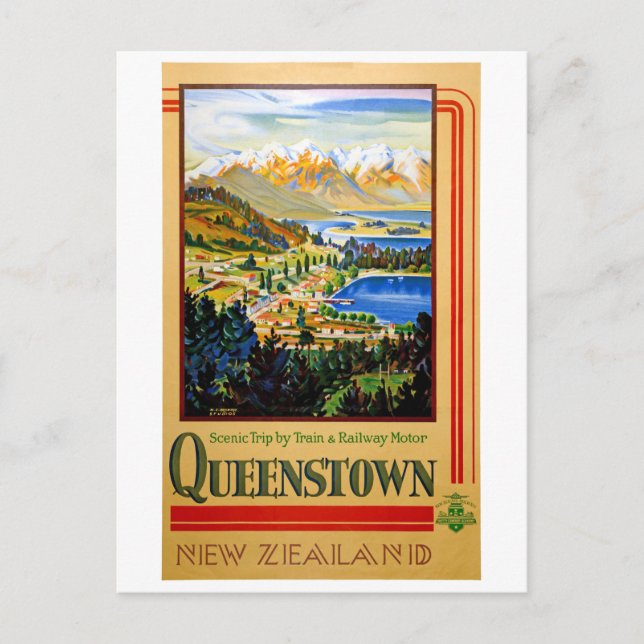 Neuseeländisches Queenstown-Vintage-Poster Postkarte (Vorderseite)