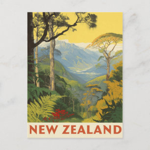 Neuseelands alpine Berge und Seen - Vintage-Reise Postkarte