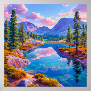 💙 Neuseelblaue Bergsee-Waldserenität-Wand Poster