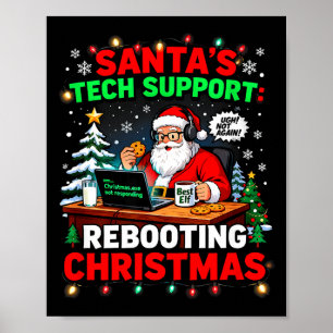 Neustart von Funny Santas Tech-Support-Weihnachtsc Poster