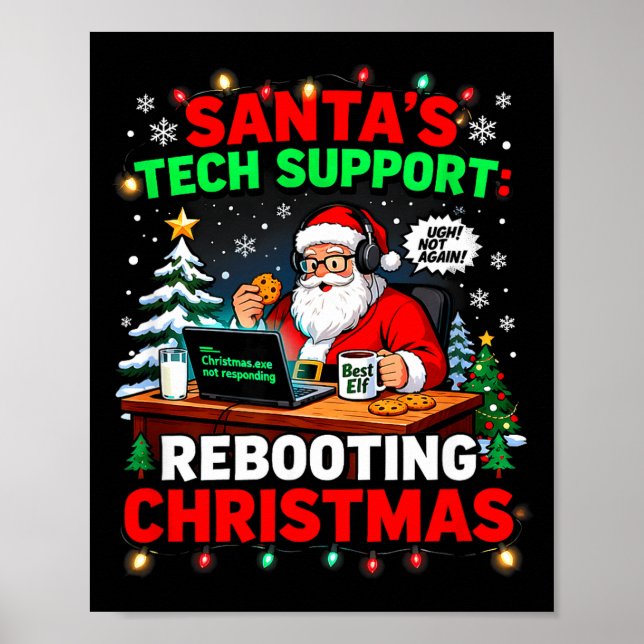 Neustart von Funny Santas Tech-Support-Weihnachtsc Poster (Vorne)