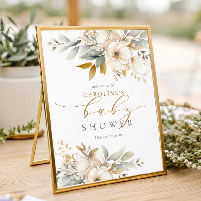 Neutral Baby In Bloom Baby Shower Welcome Sign Fotodruck (Von Creator hochgeladen)