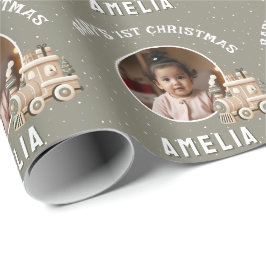 Neutral Baby’s 1st Christmas Train Keepsake Photo Geschenkpapier