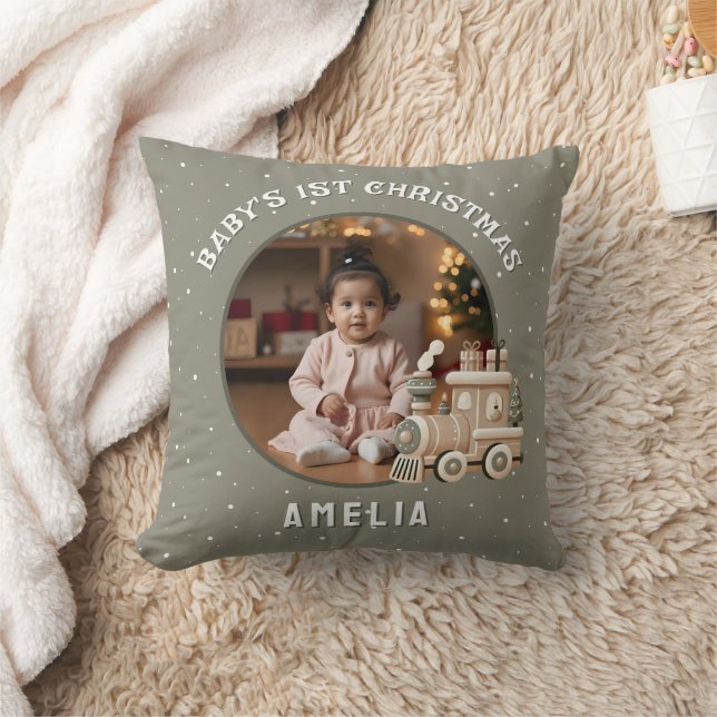 Neutral Baby’s 1st Christmas Train Keepsake Photo Kissen (Decke)