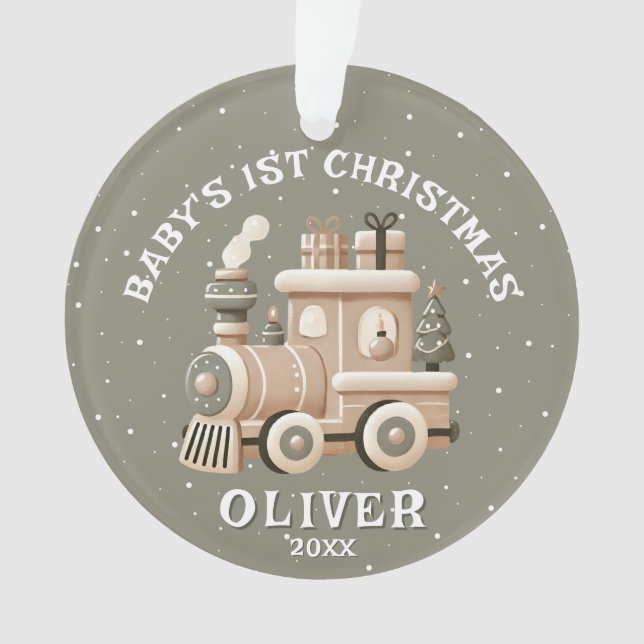 Neutral Baby’s 1st Christmas Train Keepsake Photo Ornament (Vorderseite)