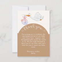 Neutral Baby Shower Stork Danke Karte