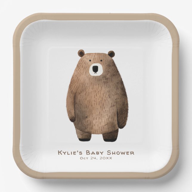 Neutral Bear Bear Baby Shower Pappteller (Vorderseite)