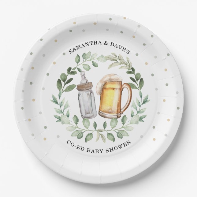 Neutral Beer Couples Baby Dusche Grüne Cheers Pappteller (Vorderseite)