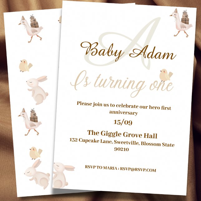 Neutral beige Baby Boy First Birthday Invitation (Créateur téléchargé)