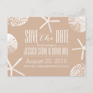 Neutral Beige Beach Theme Seashells Save the Date Ankündigungspostkarte