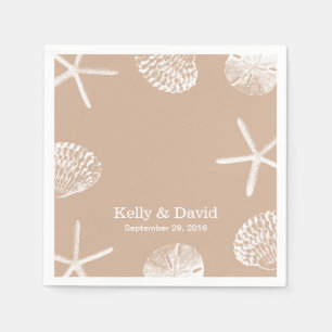 Neutral Beige Beach Theme Seashells Wedding Serviette