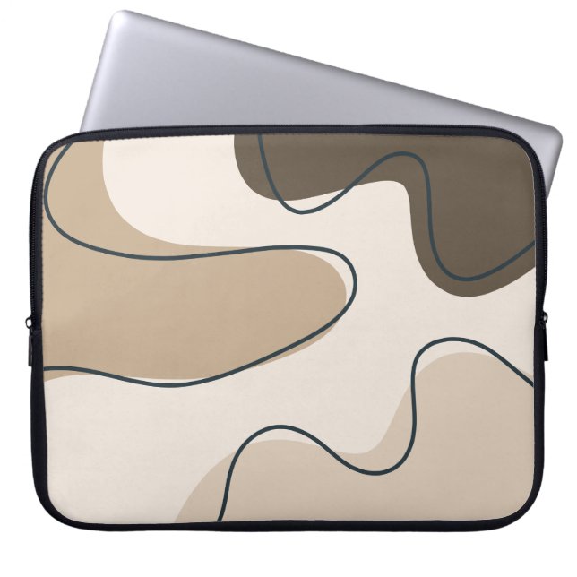 Neutral Beige & Brown Abstract Boho Liquid Swirl L Laptopschutzhülle (Vorderseite)