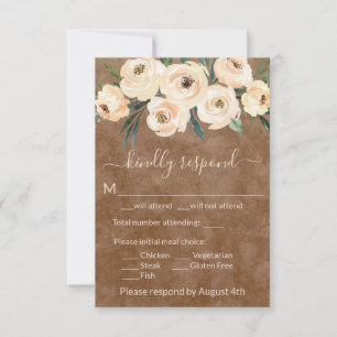 Neutral Beige Floral Boho Brown RSVP Karte