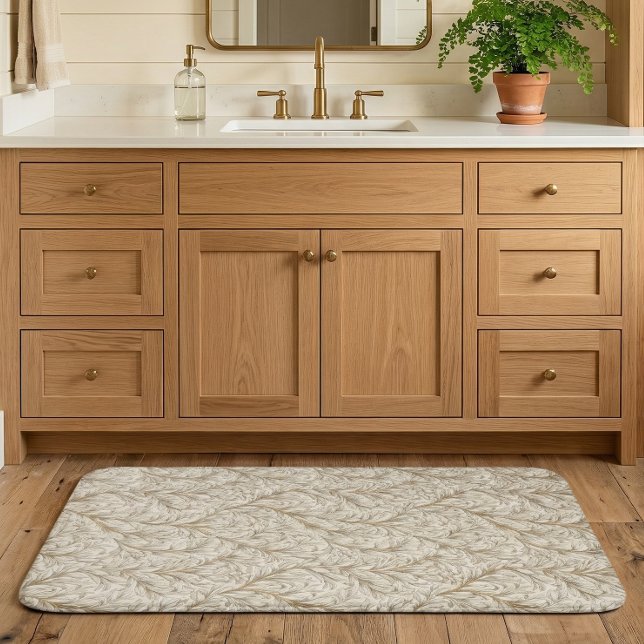 Neutral Beige Gold Botanical Leaf William Morris Badematte (Von Creator hochgeladen)