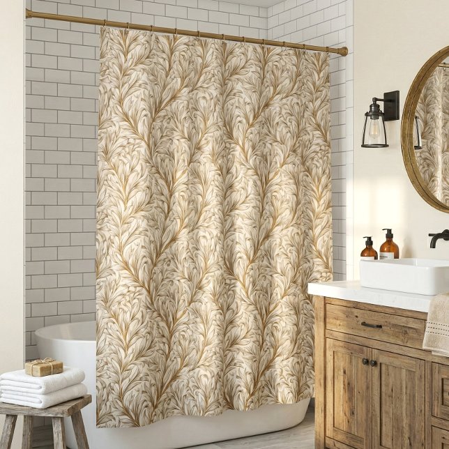 Neutral Beige Gold Botanical Leaf William Morris Duschvorhang (Von Creator hochgeladen)
