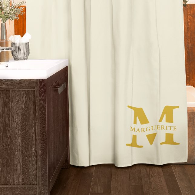 Neutral Beige Gold Monogram Duschvorhang (Von Creator hochgeladen)