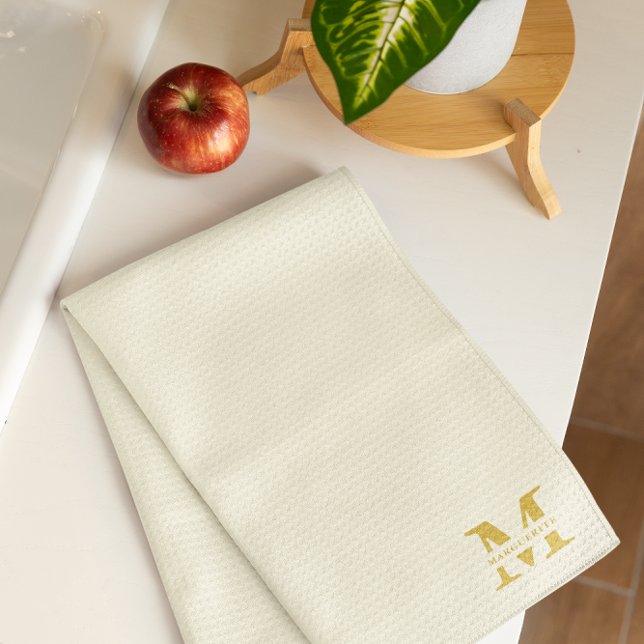 Neutral Beige Gold Monogram Geschirrtuch (Von Creator hochgeladen)