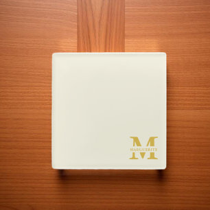 Neutral Beige Gold Monogram Glasuntersetzer