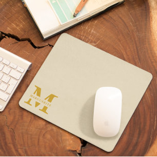 Neutral Beige Gold Monogram Mousepad