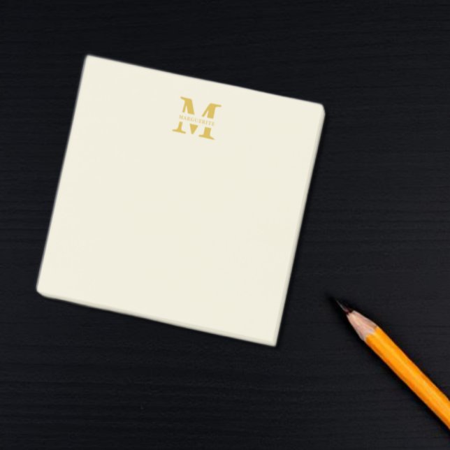 Neutral Beige Gold Monogram Post-it Klebezettel (Von Creator hochgeladen)