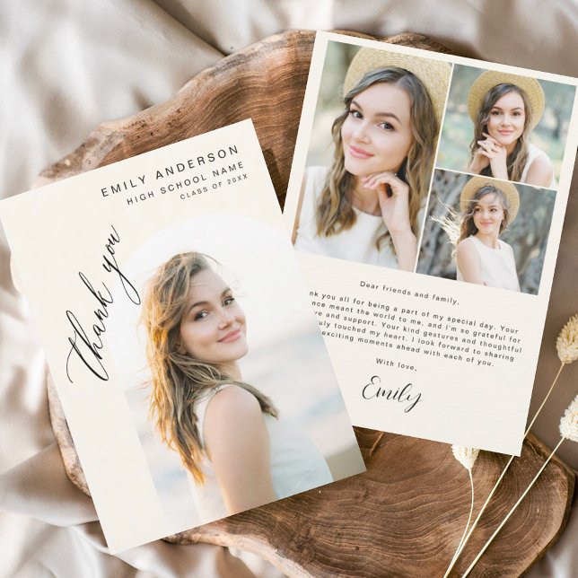 Neutral Beige Graduate Simple Foto Abschluss Dankeskarte (Von Creator hochgeladen)