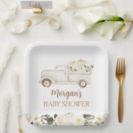 Neutral Beige Kleine Pumpkin Niedliche Babydusche Pappteller