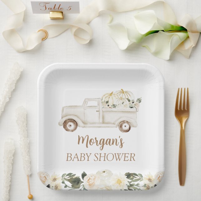 Neutral Beige Kleine Pumpkin Niedliche Babydusche Pappteller (Hochzeit)