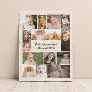 Neutral Beige Moderne Personalisiert 16 FotoCollag Fleecedecke